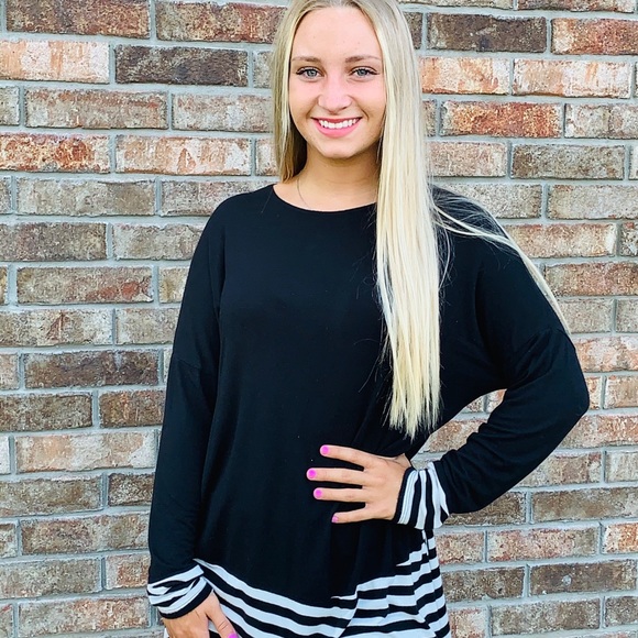 Azules Long Sleeve Striped Tunic Black Size Small - Picture 11 of 11